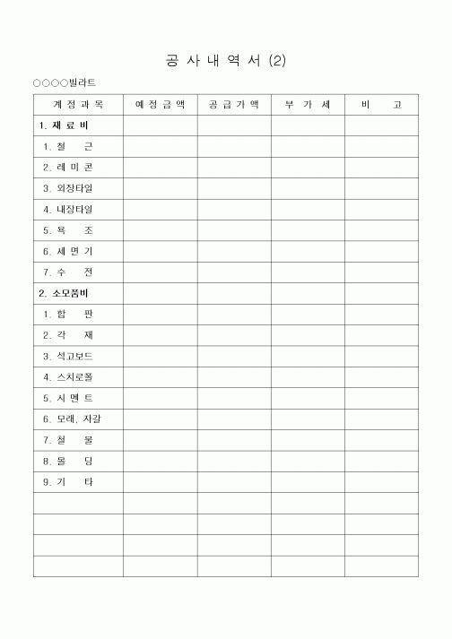 (공사관리)공사내역서(재료,노무)
