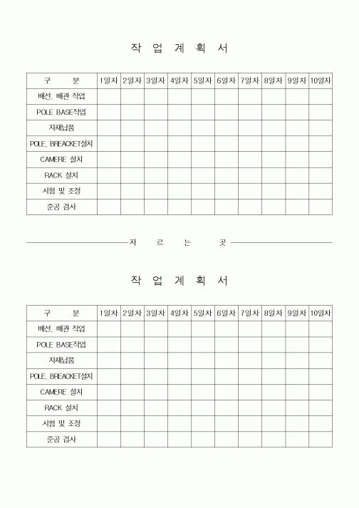 (공사관리)작업계획서