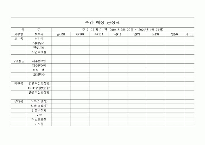 (공사관리)주간 예정 공정표