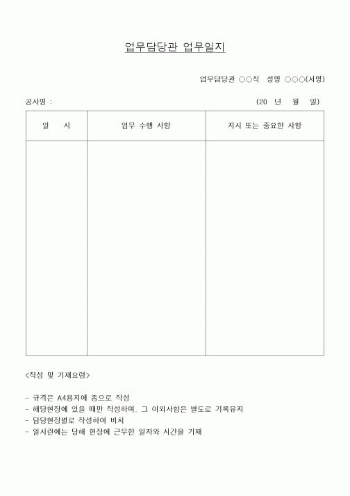 (기타건설)업무담당관 업무일지