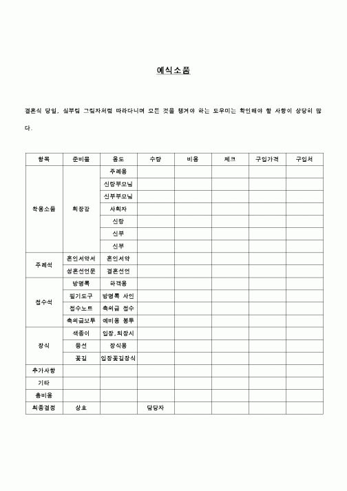 (혼인/이혼)예식소품준비