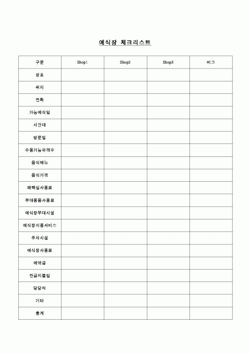 (혼인/이혼)예식장(선택) 체크리스트