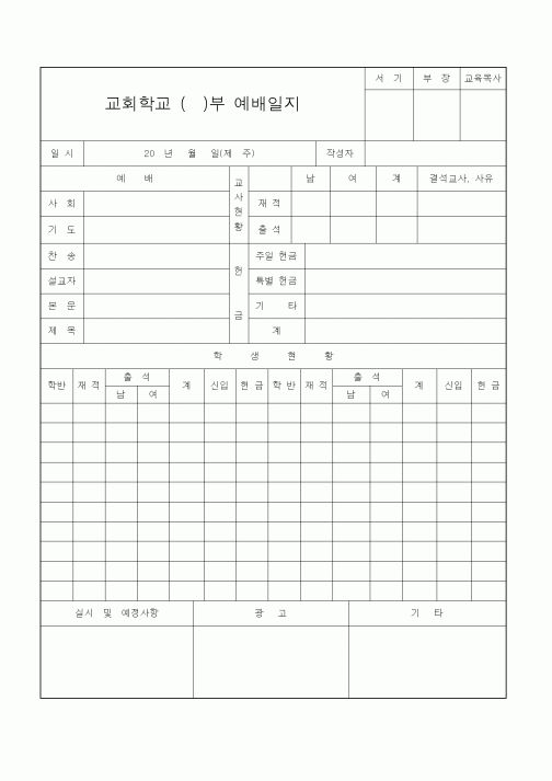 (제례서식)교회학교 예배일지