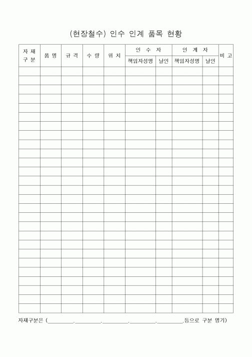 (기타건설)(현장철수) 인수 인계 품목 현황