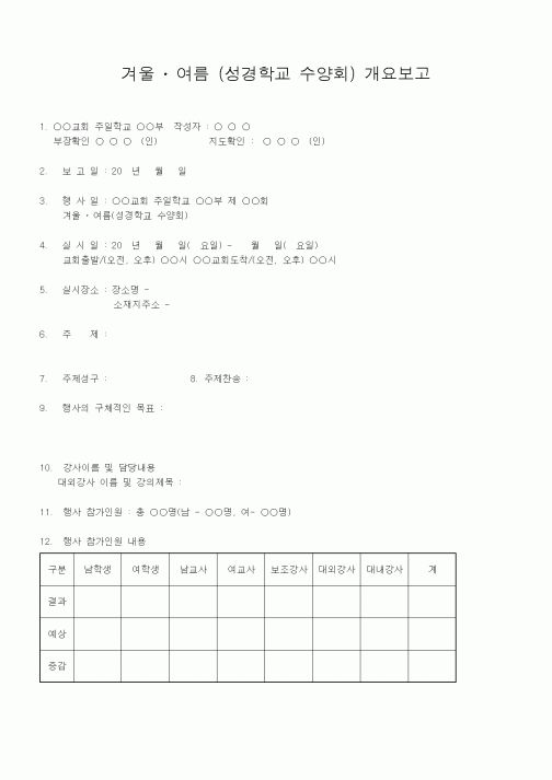 (제례서식)겨울여름 성경학교 수양회