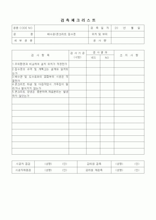 (품질관리)검측체크리스트(배수공,콘크리트 집수정)