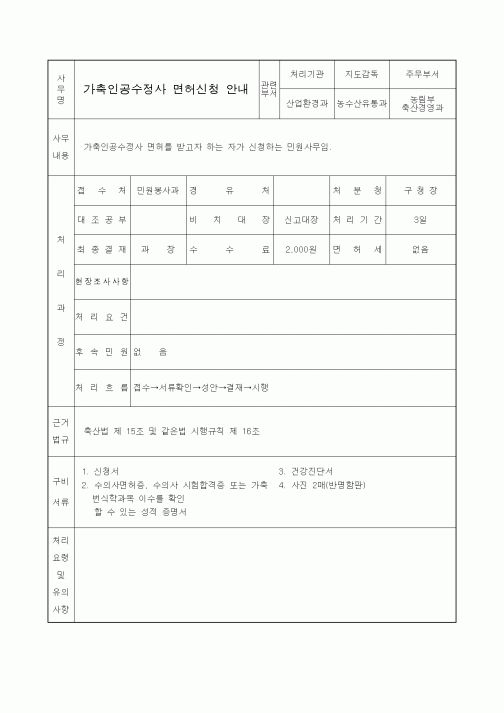 (생활민원)가축인공수정사 면허신청 안내