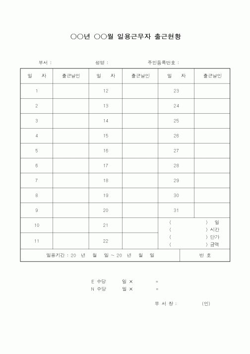 (총무)일용근무자 출근현황