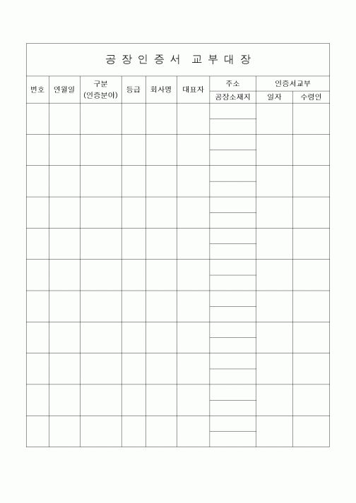 (기타건설)공장인증서 교부대장3