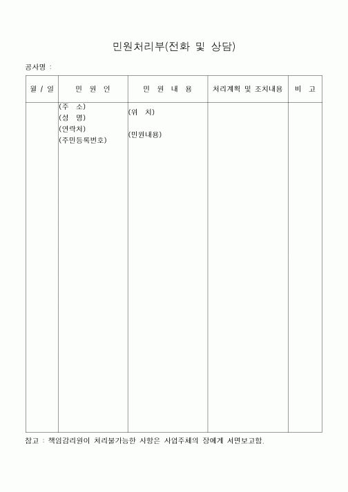 (기타건설)민원처리부(전화및상담)