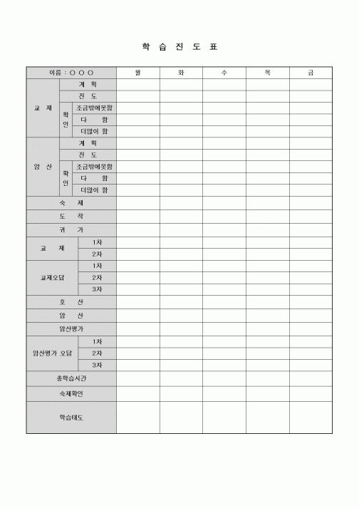 (중/고등학교)학습진도표