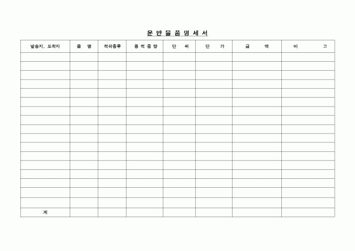 (교육행정)운반물품명세서