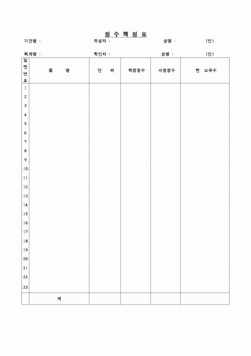 (교육행정)정수책정표