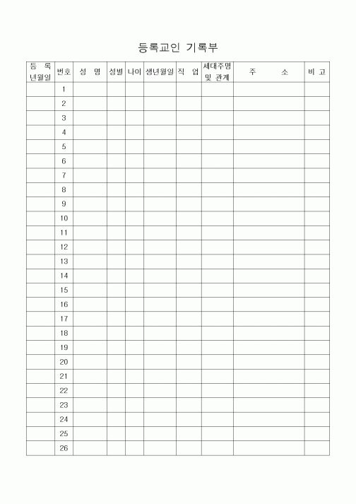 (제례서식)등록교인 기록부