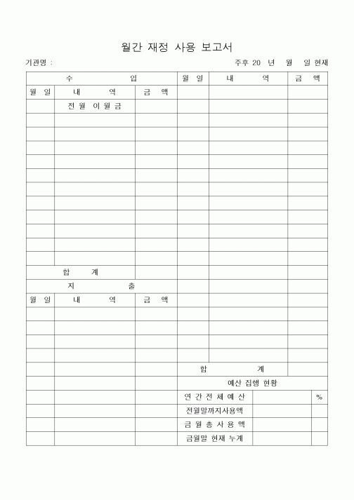 (제례서식)월간 재정 사용 보고서