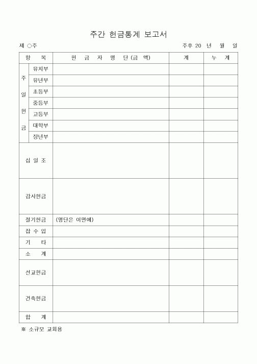 (제례서식)주간 헌금통계 보고서