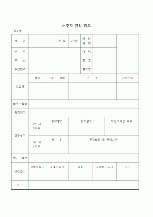 (생활민원)거주자 관리 카드