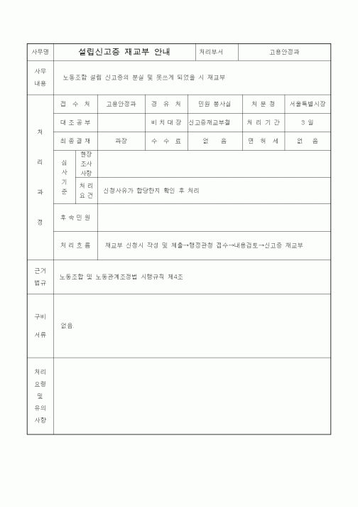 (생활민원)설립신고증 재교부 안내
