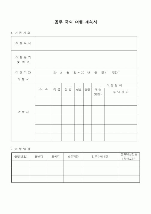 (총무)공무 국외여행 계획서