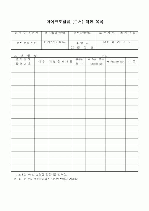 (총무)마이크로필름(문서)색인목록표