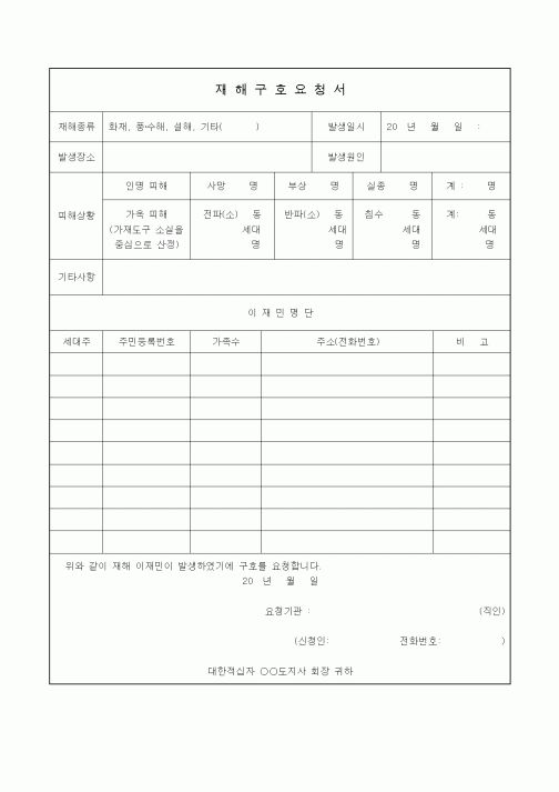 (생활민원)재해구호요청서