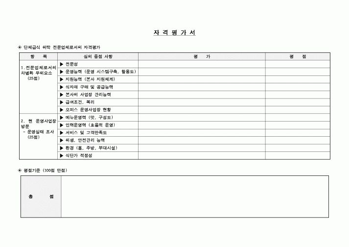 (학교급식)자격평가서