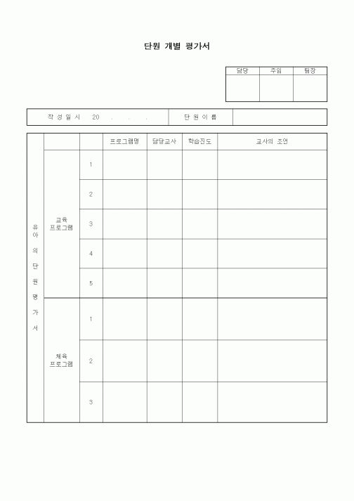 (특수/보육/유치원)단원 개별 평가서