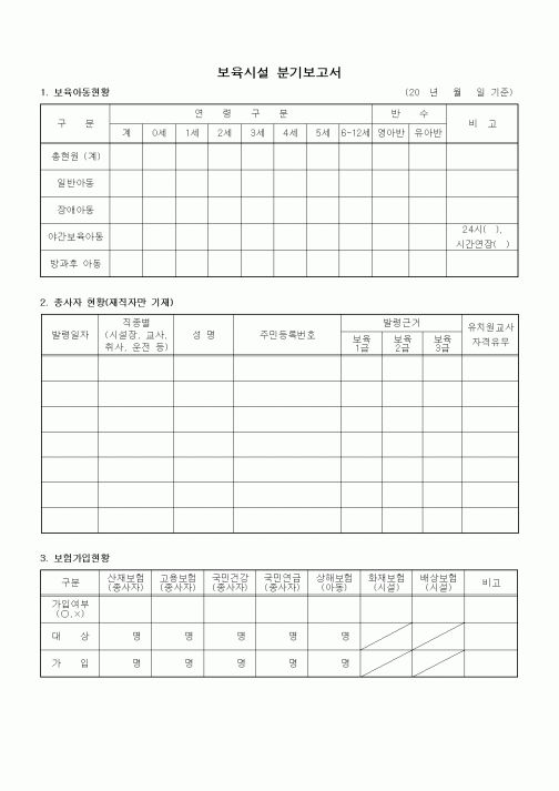 (특수/보육/유치원)보육시설 분기보고서