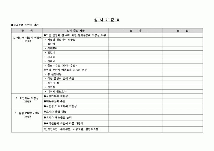 (학교급식)심사기준표