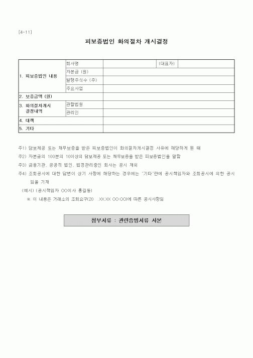 (채권/채무)피보증법인 화의절차 개시결정
