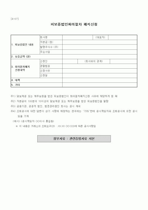 (채권/채무)피보증법인 화의절차 폐지신청