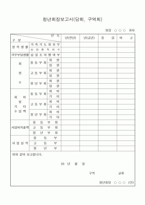 (제례서식)청년회장보고서(감리교)