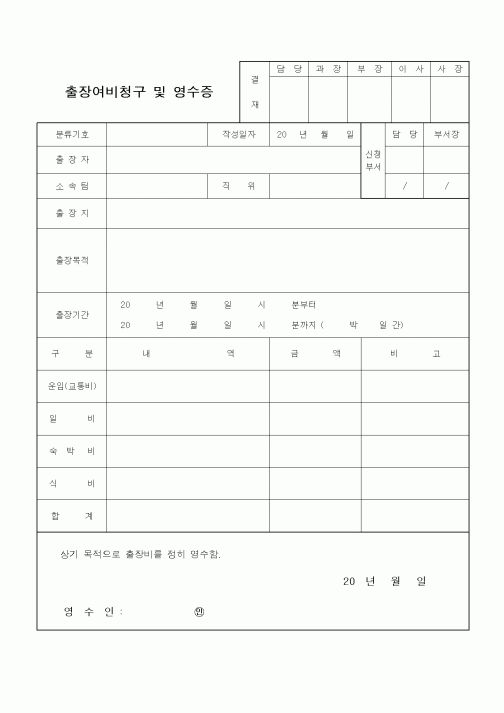 (석사/박사/연구원)출장여비청구및영수증
