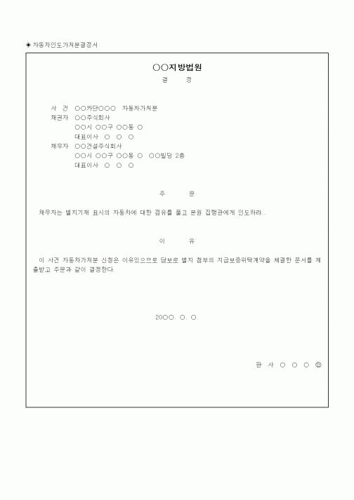 (채권/채무)자동차인도가처분결정서