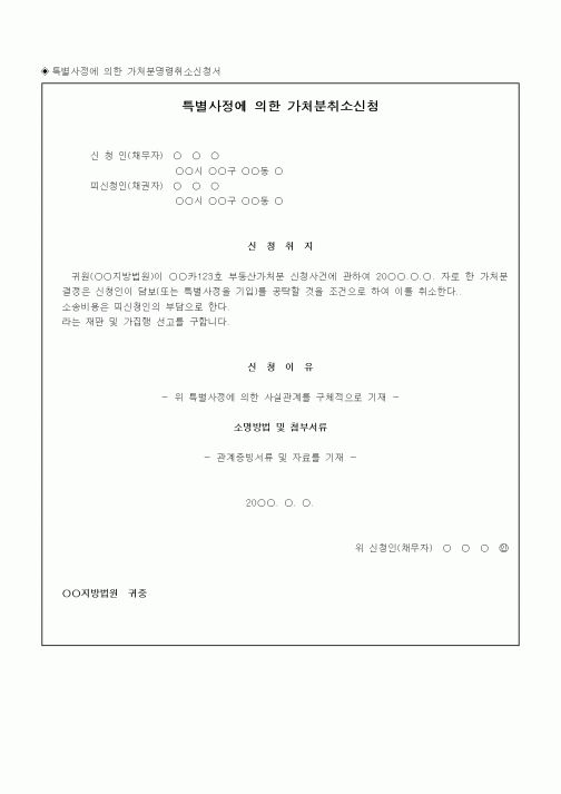 (채권/채무)특별사정에 의한 가처분취소신청