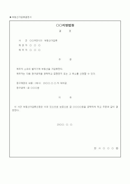 (채권/채무)부동산가압류결정서