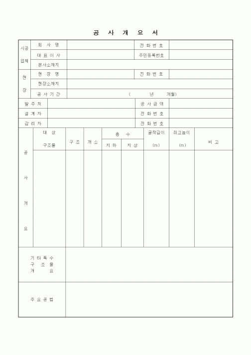 (시공계획)공사개요서