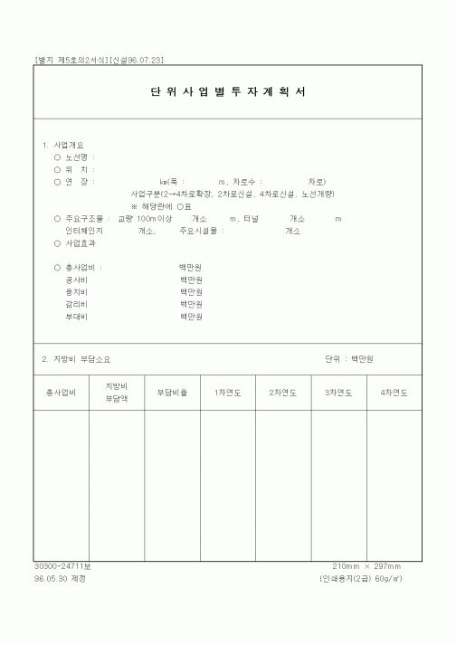 (공사예산/실행)단위사업별 투자계획서