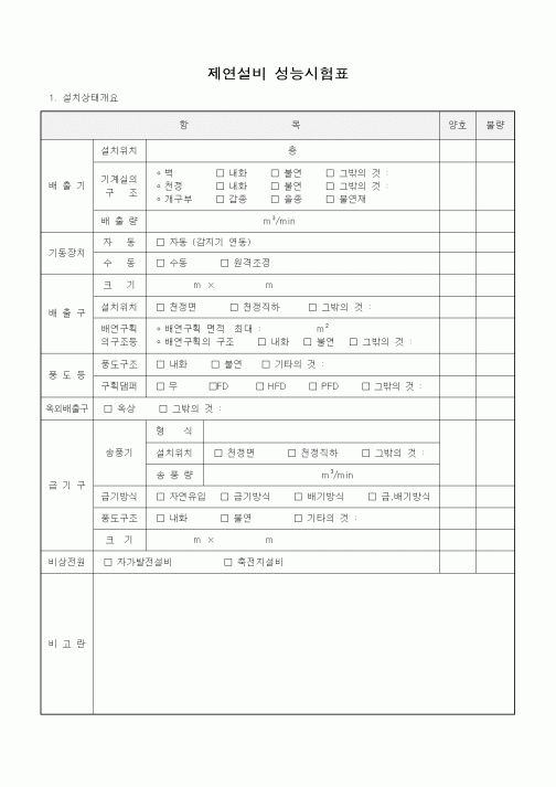 (품질관리)제연설비 성능시험표