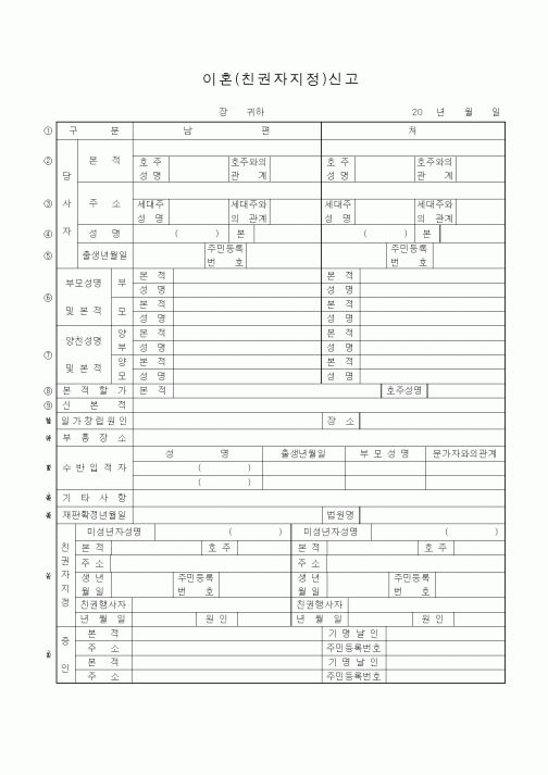 (혼인/이혼)이혼(친권자지정)신고1