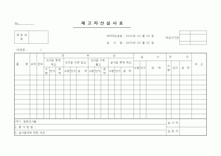 (경영)재고자산실사표