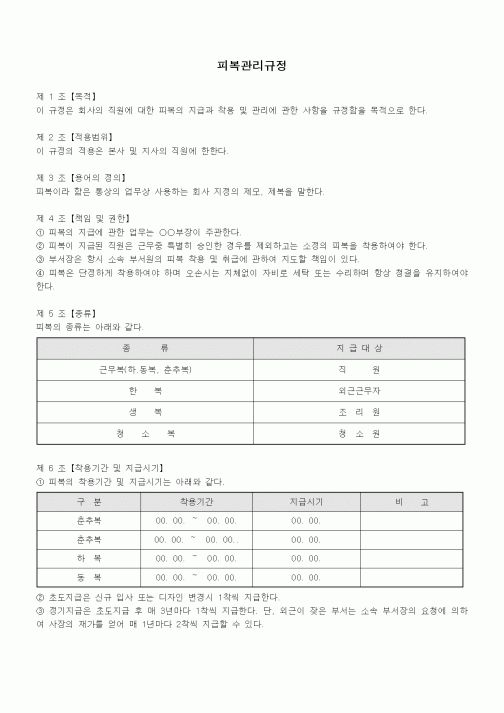 (법규/규정)피복관리규정