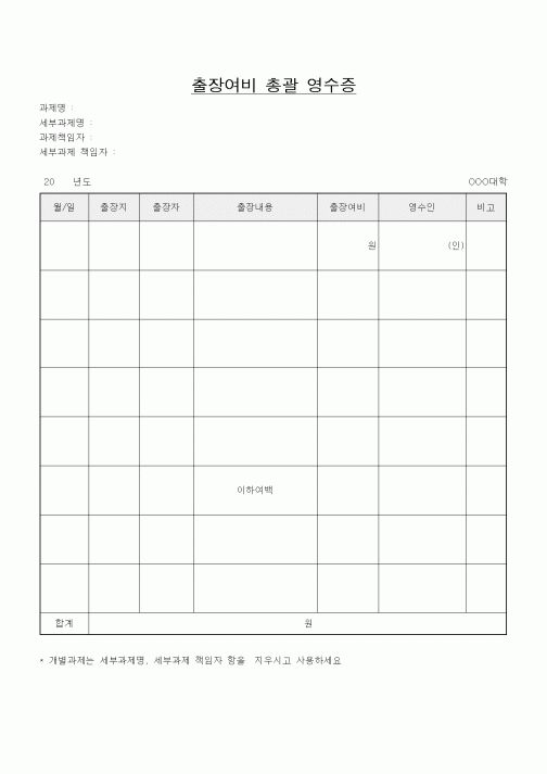 (기타)출장여비 총괄 영수증