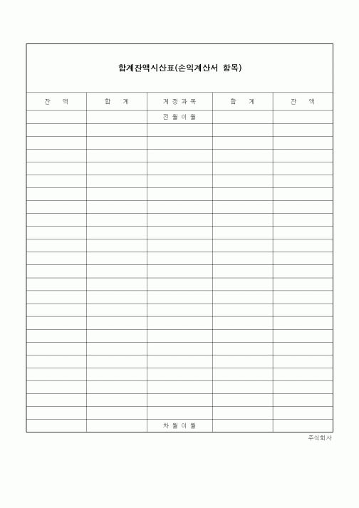 (경리)합계잔액시산표(손익계산서 항목)