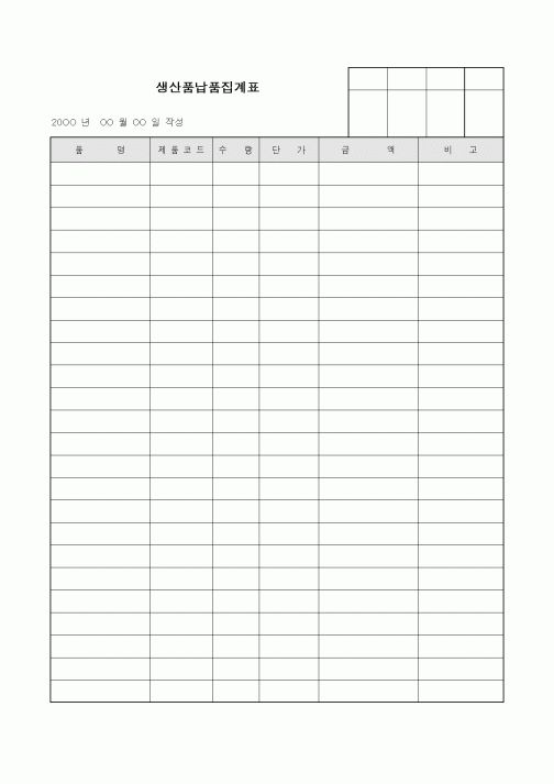 (판매/영업)생산품납품집계표
