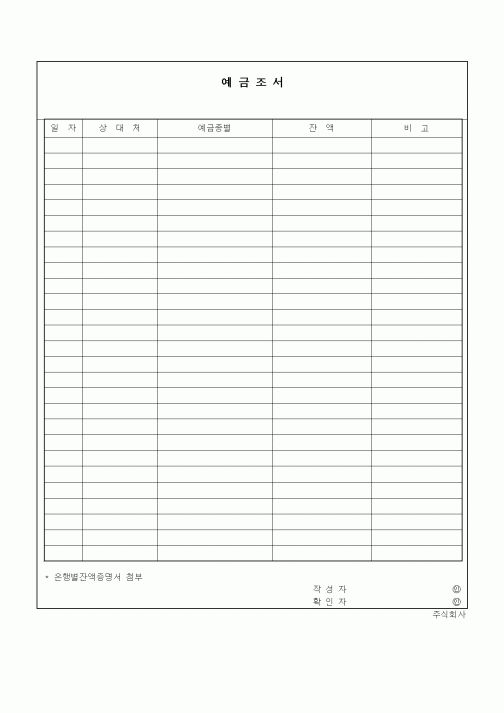 (은행/금융)예금조서