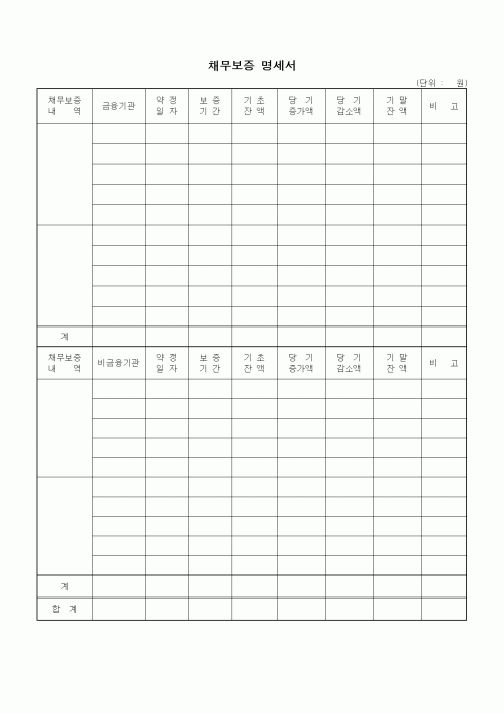 (세무/회계)채무보증 명세서1
