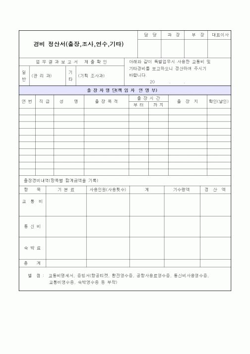 (기타)경비 정산서(출장,조사,연수,기타)