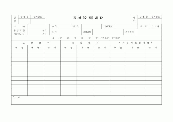 (인사/노무)공상(순직)대장
