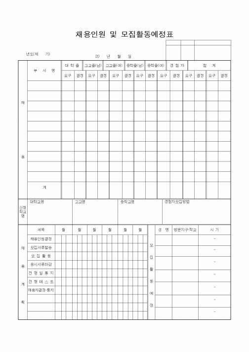 (기타)채용인원 및 모집활동예정표1